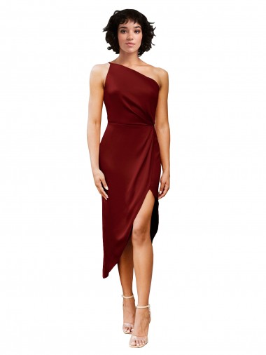 Sleeveless One Shoulder Stretch Satin Sheath Black Tie Evening Gown / Prom Dress / Bridesmaid Dress Brighton