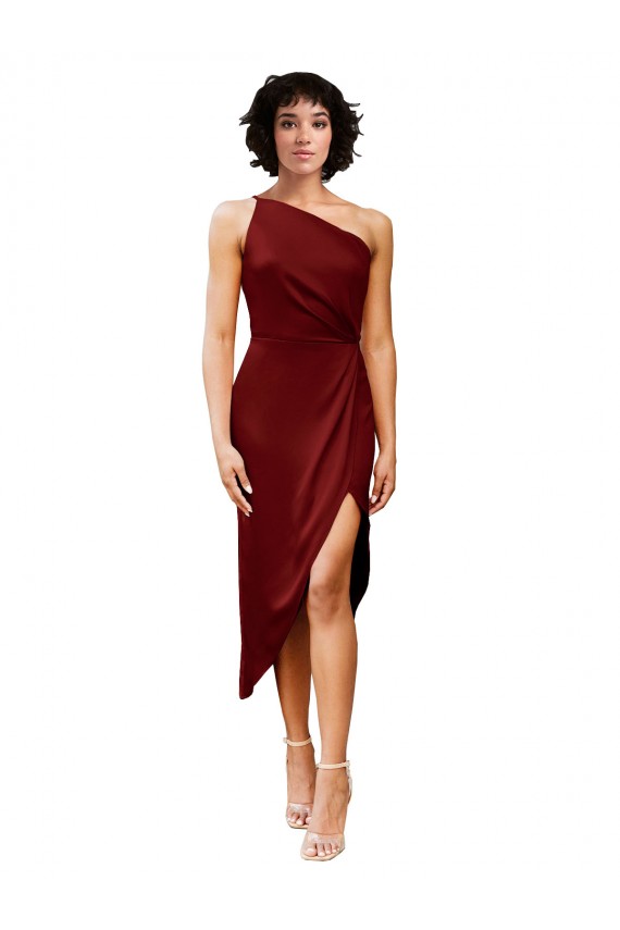 Sleeveless One Shoulder Stretch Satin Sheath Black Tie Evening Gown / Prom Dress / Bridesmaid Dress Brighton