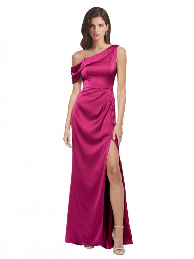 Sleeveless One Shoulder Stretch Satin A-Line Bridesmaid Dress / Evening Dress Brighton