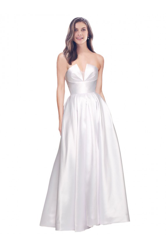 Sleeveless Strapless Low Back Stretch Satin A-Line Formal Evening Gown / Prom Dress / Bridesmaid Dress Brighton