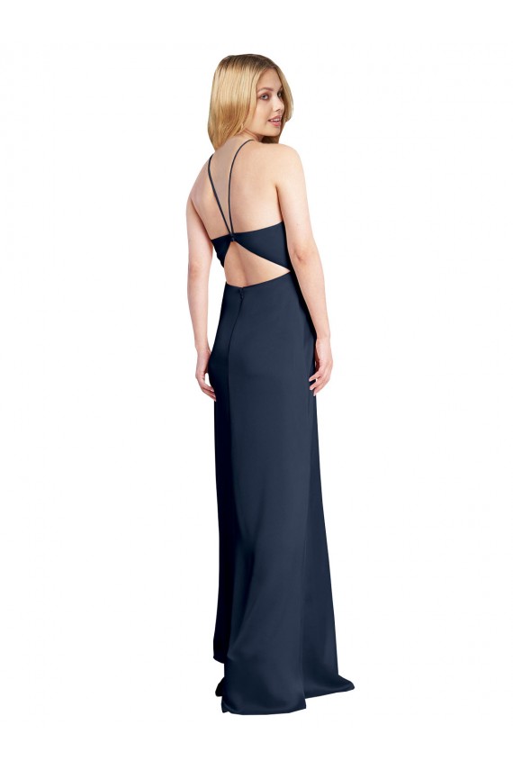 Sleeveless Halter Neck Criss Cross Open Back Stretch Satin A-Line Formal Evening Gown / Prom Dress / Bridesmaid Dress Brighton
