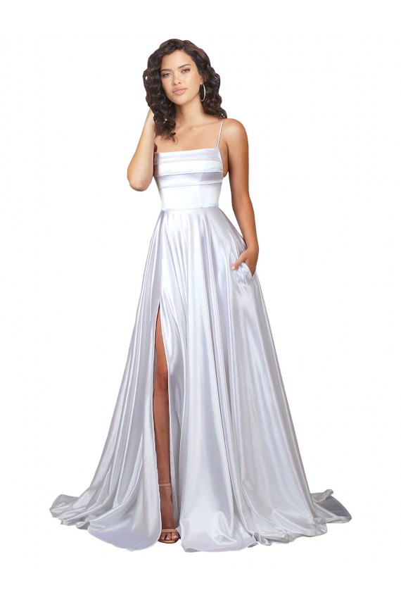 Sleeveless Spaghetti Straps Stretch Satin A-Line Beach Wedding Dress Brighton