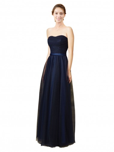 Sleeveless Dark Navy Sweetheart Tulle A-Line Bridesmaid Gown Brighton