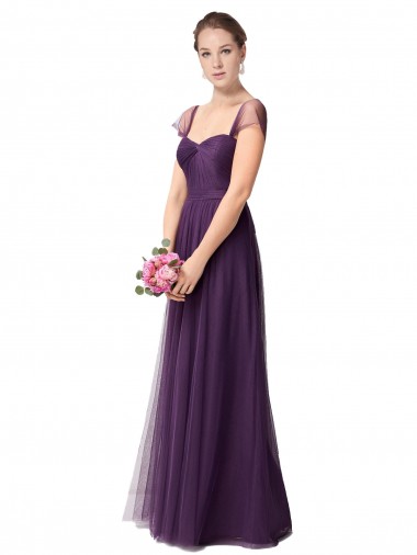 Cap Sleeves Plum Purple Sweetheart Tulle A-Line Bridesmaid Dress Brighton