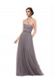 Sleeveless Pewter Spaghetti Straps V-Back Tulle A-Line Bridesmaid Dress Brighton