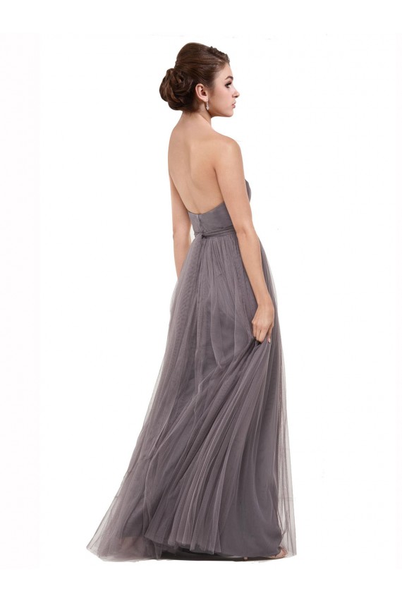 Sleeveless Pewter Spaghetti Straps V-Back Tulle A-Line Bridesmaid Dress Brighton