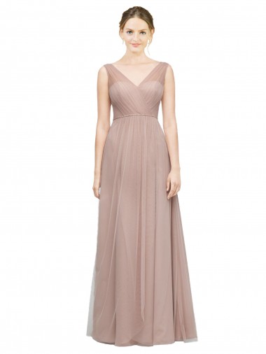 Sleeveless Blush V-Neck Tulle A-Line Bridesmaid Dress Brighton