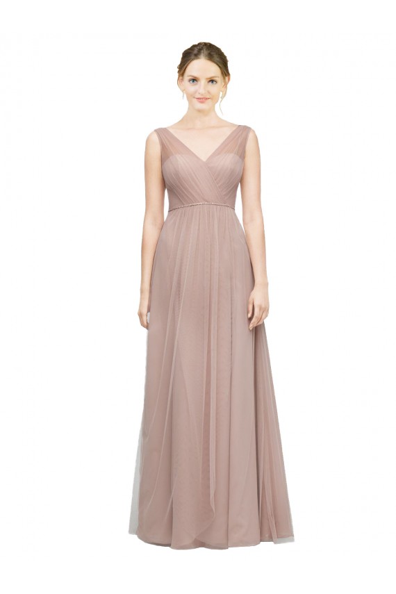 Sleeveless Blush V-Neck Tulle A-Line Bridesmaid Dress Brighton