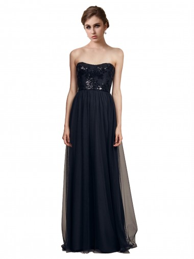 Sleeveless Black Sweetheart Tulle A-Line Bridesmaid Gown Brighton