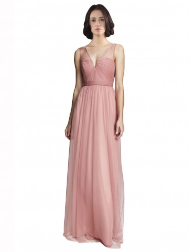 Sleeveless Rose Pink V-Neck Tulle A-Line Bridesmaid Dress Brighton