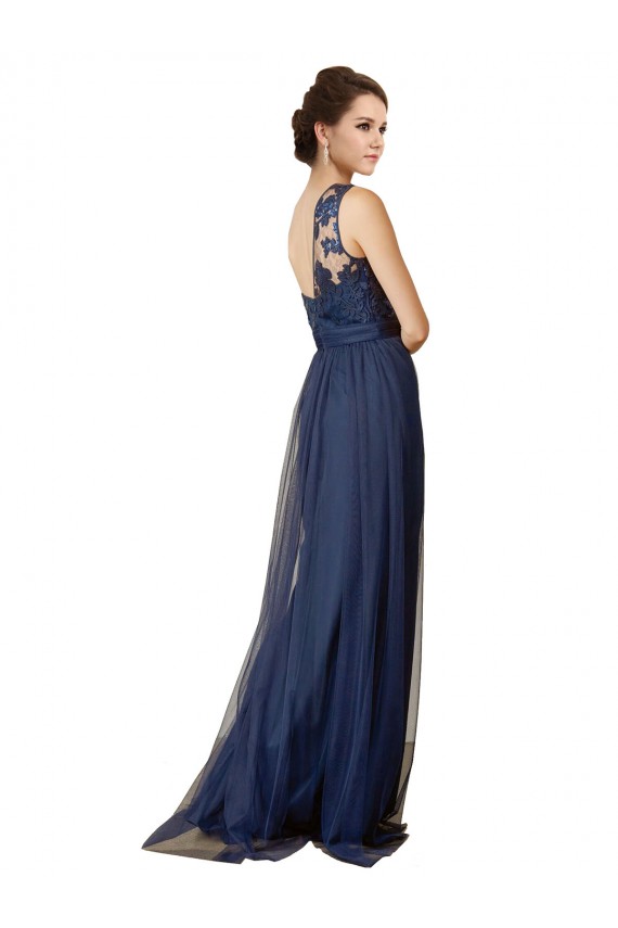 Sleeveless Dark Navy One Shoulder Tulle A-Line Bridesmaid Dress Brighton