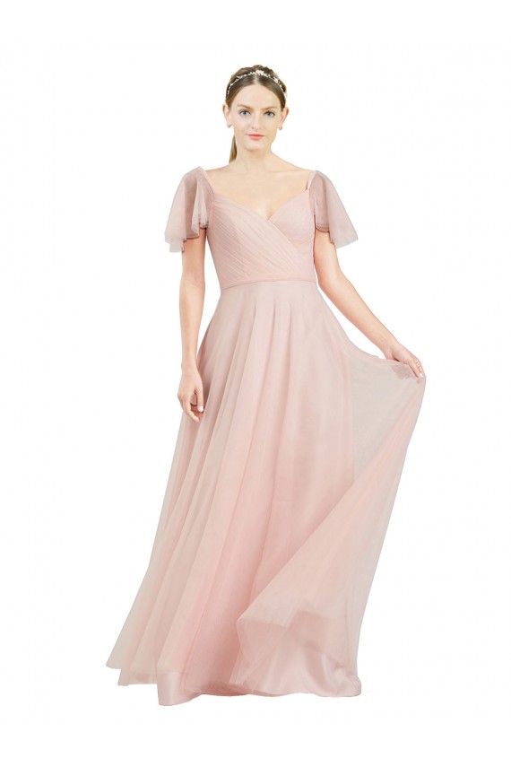 Flutter Sleeves V-Neck Tulle A-Line Formal Dress / Bridesmaid Dress Brighton