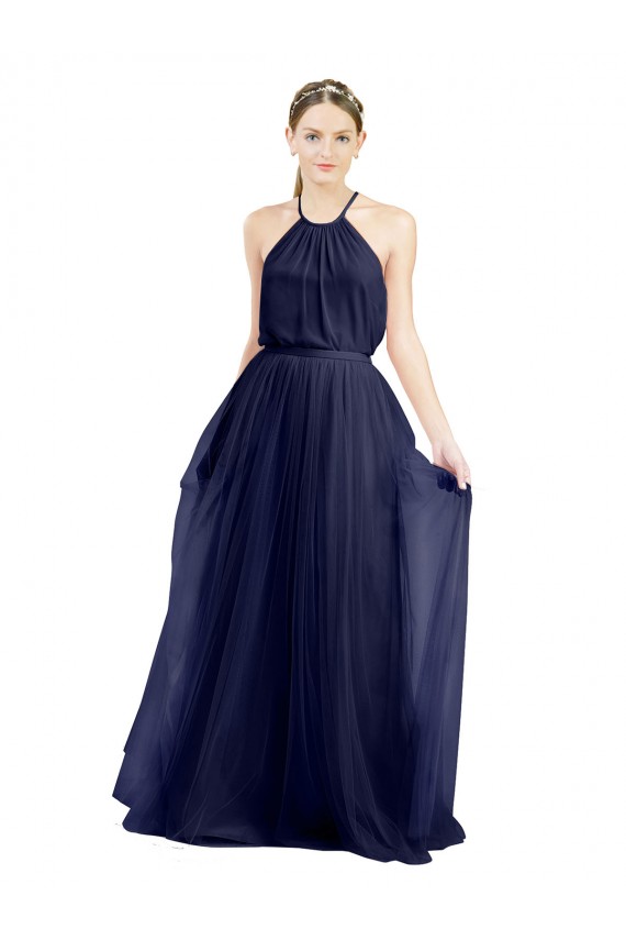 Sleeveless Halter Neck Tulle A-Line Semi Formal Evening Dress / Bridesmaid Dress Brighton