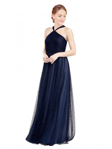 Sleeveless Halter Neck Tulle A-Line Bridesmaid Dress / Evening Dress Brighton