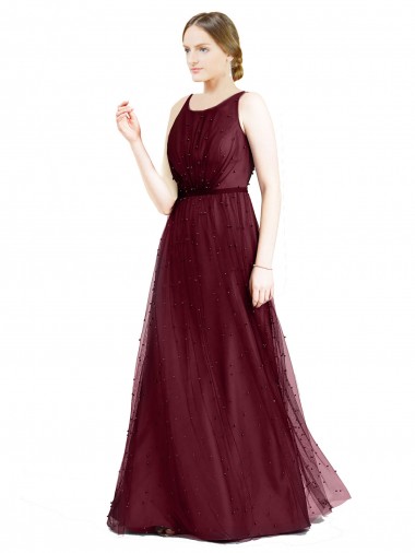 Sleeveless Boat Neck Keyhole Back Tulle A-Line Semi Formal Evening Dress / Bridesmaid Dress Brighton