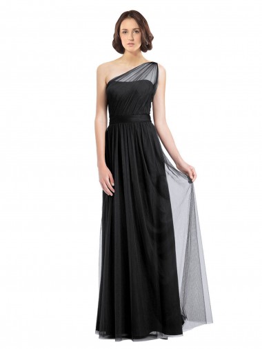 Sleeveless Black One Shoulder Tulle A-Line Bridesmaid Dress Brighton