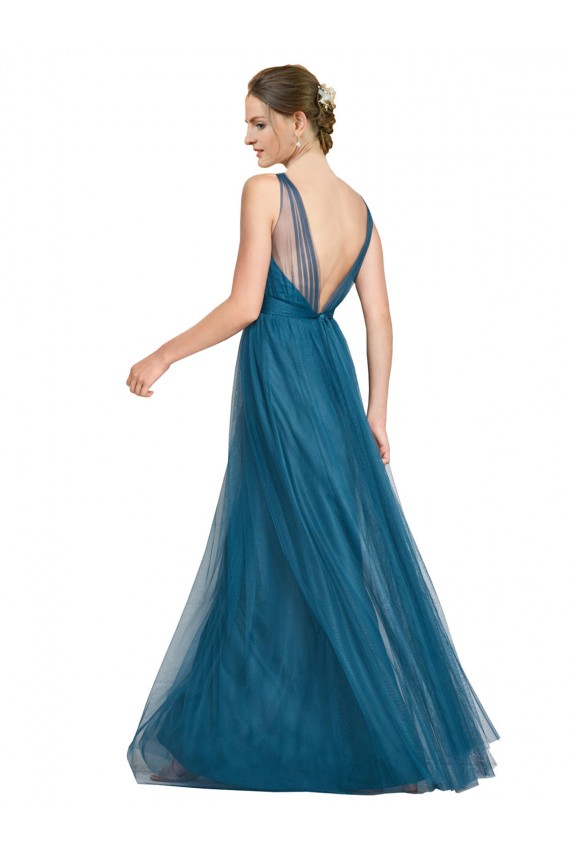Sleeveless Teal Green V-Neck V-Back Tulle A-Line Bridesmaid Dress Brighton