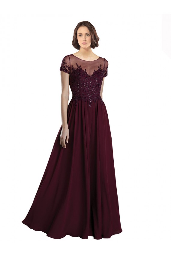Cap Sleeves Jewel Neck Tulle & Soft Chiffon A-Line Bridesmaid Dress Brighton