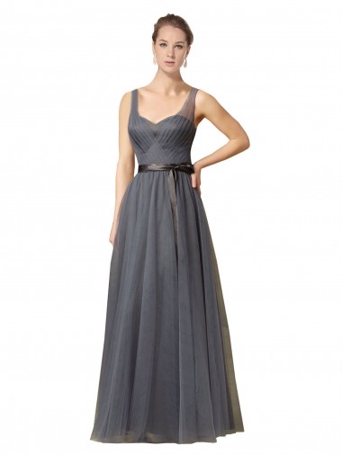Sleeveless Slate Grey Sweetheart V-Back Tulle A-Line Formal Dress / Bridesmaid Dress Brighton