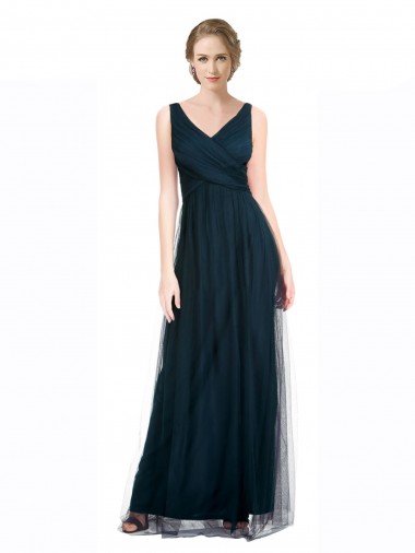 Sleeveless Blue V-Neck Tulle A-Line Bridesmaid Dress Brighton