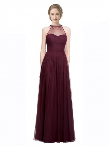 Sleeveless Red Halter Neck Tulle A-Line Bridesmaid Dress Brighton