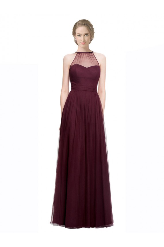 Sleeveless Red Halter Neck Tulle A-Line Bridesmaid Dress Brighton