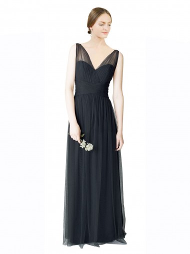 Sleeveless V-Neck V-Back Tulle A-Line Formal Dress / Bridesmaid Dress Brighton
