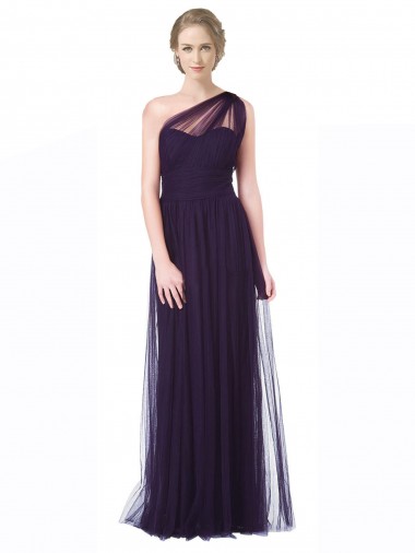Sleeveless Plum One Shoulder Tulle A-Line Bridesmaid Dress Brighton