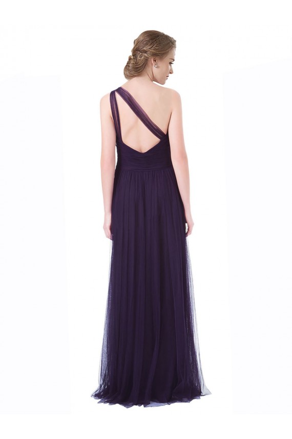 Sleeveless Plum One Shoulder Tulle A-Line Bridesmaid Dress Brighton