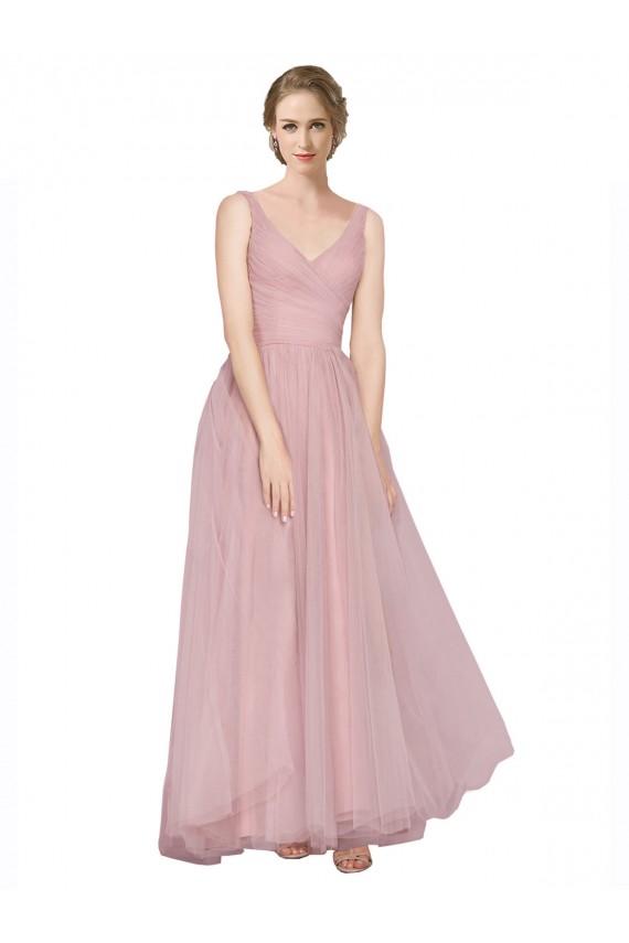Sleeveless Pink V-Neck V-Back Tulle A-Line Bridesmaid Dress Brighton