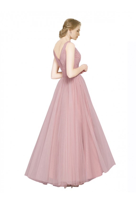 Sleeveless Pink V-Neck V-Back Tulle A-Line Bridesmaid Dress Brighton