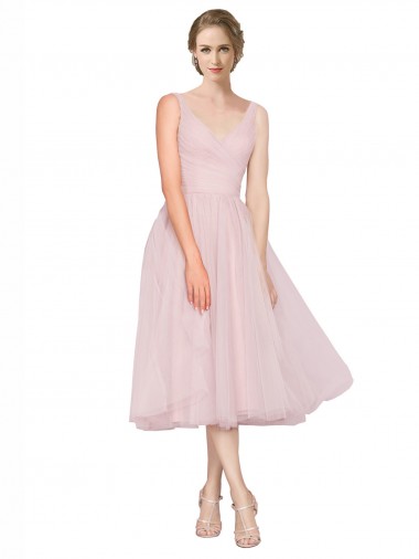 Sleeveless Pink V-Neck V-Back Tulle A-Line Cocktail Dresses Brighton