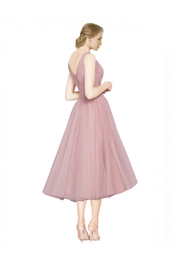 Sleeveless Pink V-Neck V-Back Tulle A-Line Cocktail Dresses Brighton