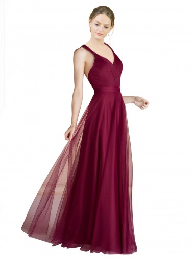 Sleeveless V-Neck Criss Cross Open Back Tulle A-Line Bridesmaid Dress Brighton