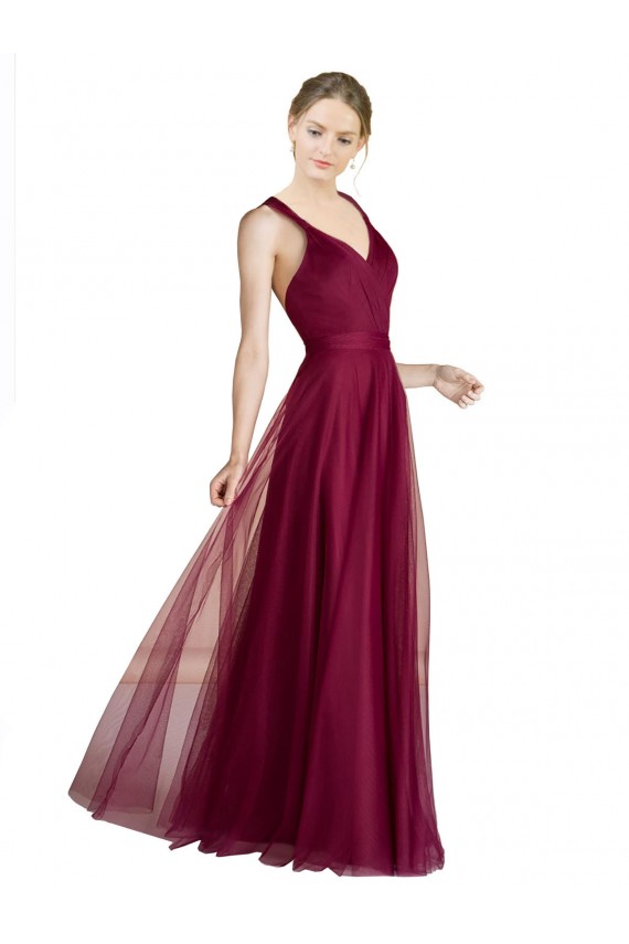 Sleeveless V-Neck Criss Cross Open Back Tulle A-Line Bridesmaid Dress Brighton