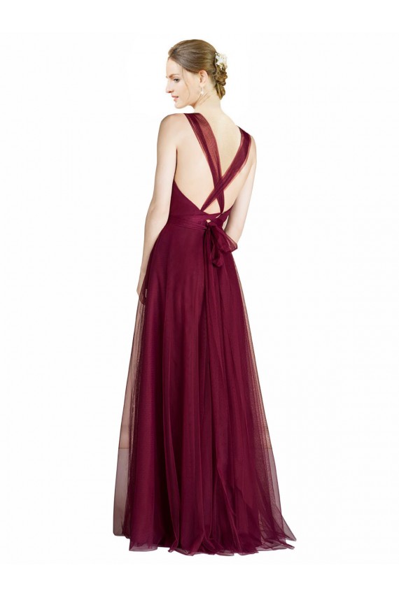Sleeveless V-Neck Criss Cross Open Back Tulle A-Line Bridesmaid Dress Brighton