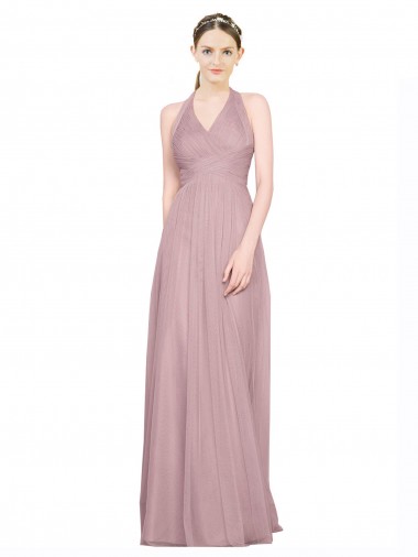Sleeveless Halter Neck Low Back Tulle A-Line Bridesmaid Gown Brighton