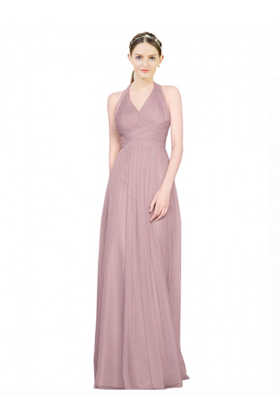 Sleeveless Halter Neck Low Back Tulle A-Line Bridesmaid Gown Brighton