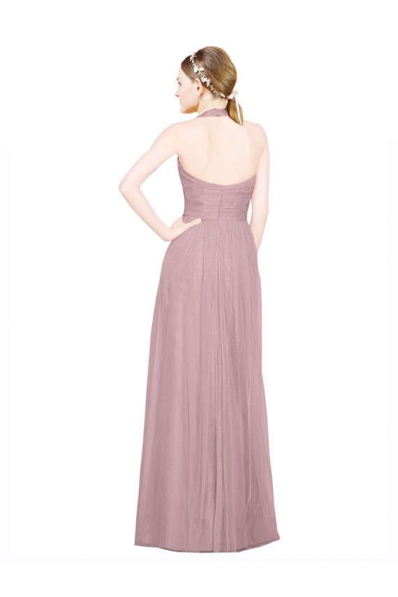 Sleeveless Halter Neck Low Back Tulle A-Line Bridesmaid Gown Brighton