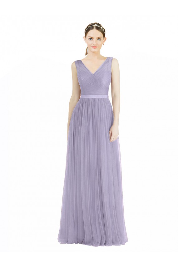 Sleeveless Lilac V-Neck V-Back Tulle A-Line Bridesmaid Dress Brighton