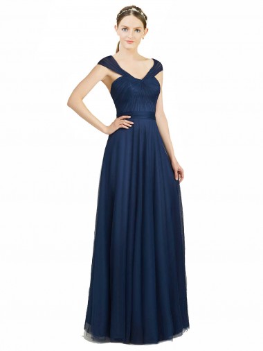 Sleeveless V-Neck Open Back Tulle A-Line Bridesmaid Dress Brighton