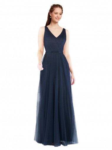 Sleeveless V-Neck Low Back Tulle Sheath Bridesmaid Dress Brighton