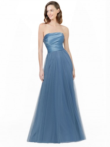 Sleeveless Strapless Low Back Satin & Tulle A-Line Bridesmaid Dress Brighton