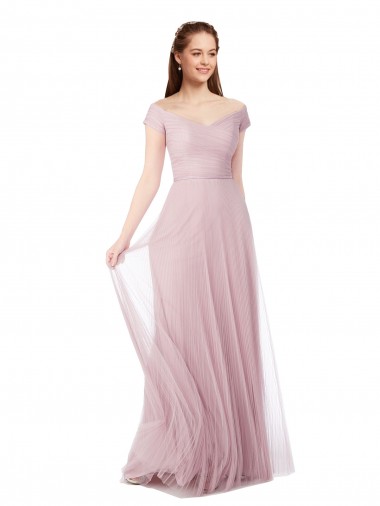 Sleeveless Off the Shoulder Tulle A-Line Bridesmaid Dress / Evening Dress Brighton