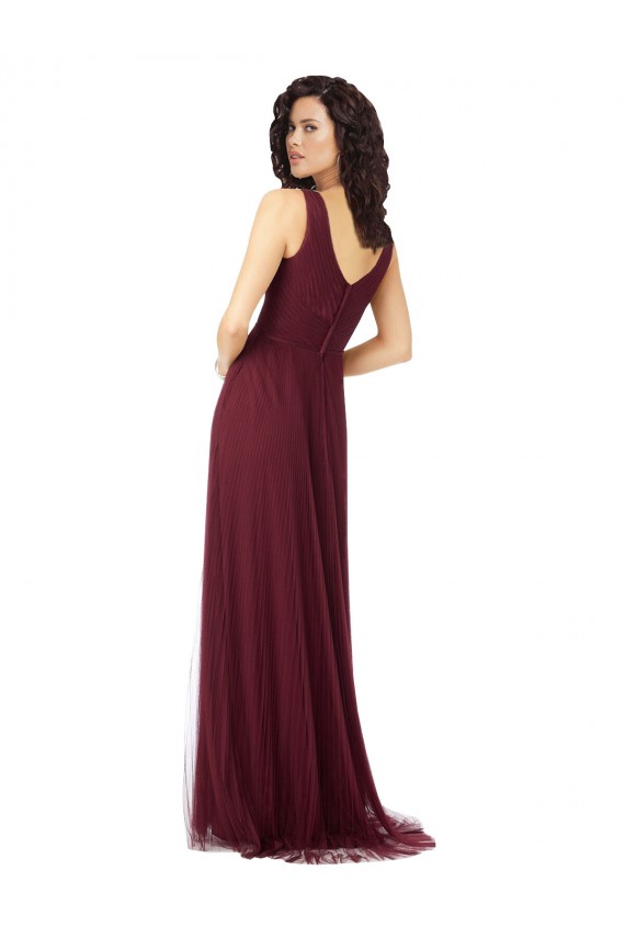 Sleeveless Burgundy Gold V-Neck Tulle A-Line Bridesmaid Dress Brighton