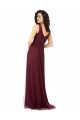 Sleeveless Burgundy Gold V-Neck Tulle A-Line Bridesmaid Dress Brighton