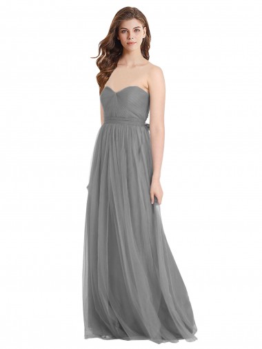 Sleeveless Slate Grey Sweetheart Tulle A-Line Bridesmaid Gown Brighton