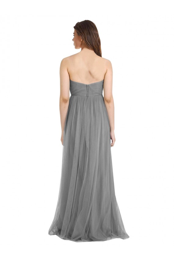 Sleeveless Slate Grey Sweetheart Tulle A-Line Bridesmaid Gown Brighton
