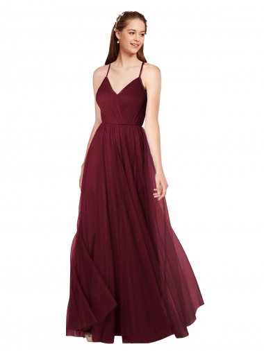 Sleeveless Spaghetti Straps Keyhole Back Tulle A-Line Bridesmaid Dress Brighton