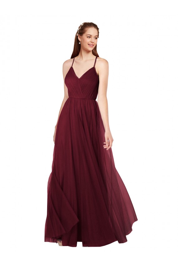 Sleeveless Spaghetti Straps Keyhole Back Tulle A-Line Bridesmaid Dress Brighton